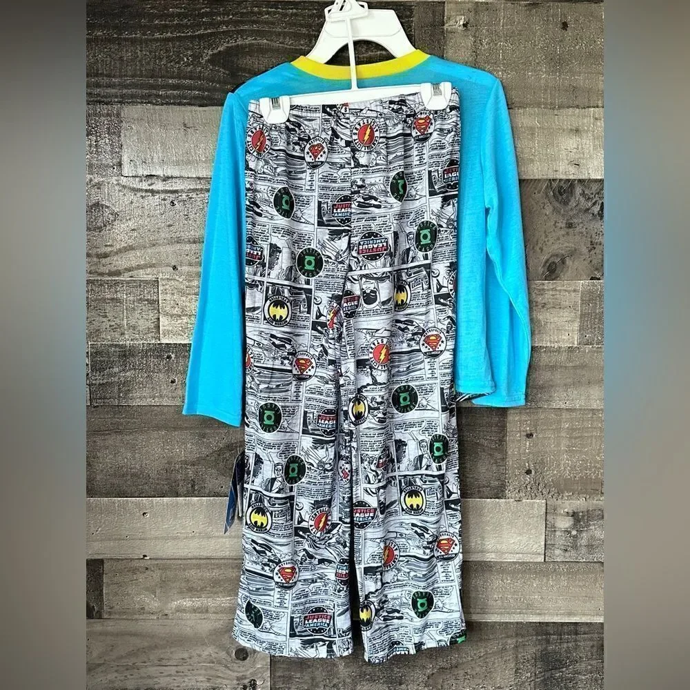 DC Justice League Boys Pajama Set Long Sleeve Top with Pants, Size 8, New w Tags